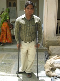 Disabled person with crutches