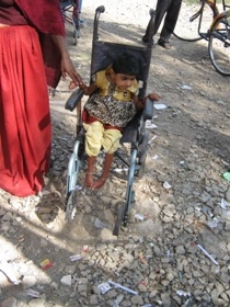 Disabled girl  on a wheelchair