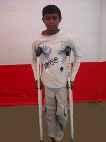 Disabled person with crutches